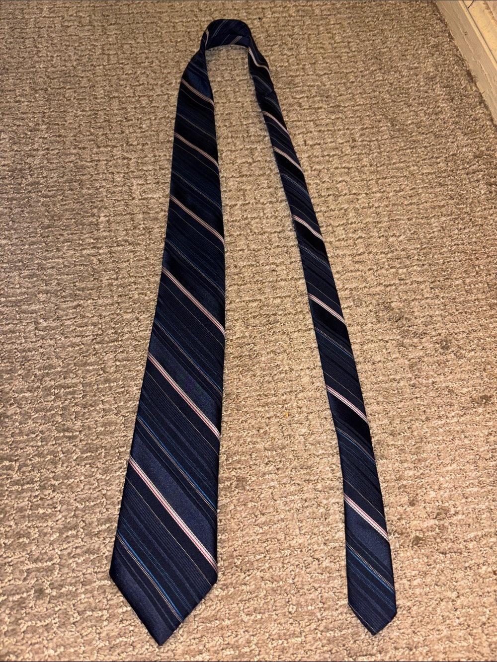 Wemlon II by Wembley Striped Tie Navy Blue, Red, White Polyester